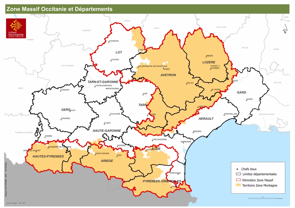 Carte massifs Occitanie